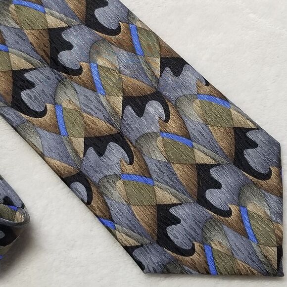 JIMMY V Foundation Tie Necktie 100% Silk Abstract 60 X 3.75 Blue Gray Green - Picture 1 of 6